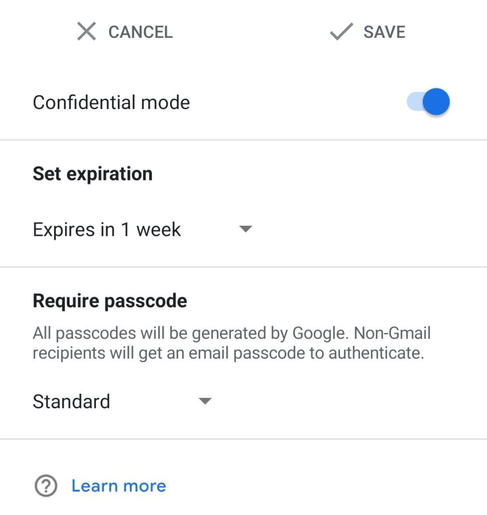 confidential mode in Gmail