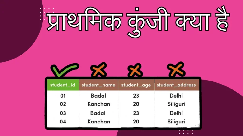 Primary Key in DBMS in Hindi | प्राथमिक कुंजी क्या है 2 Primary Key in DBMS in Hindi